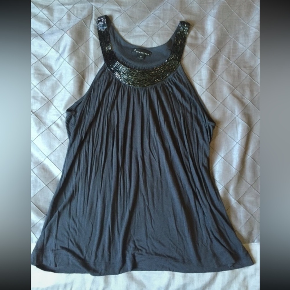 Forever 21 Charcoal Tank Top with Black Sequin Accent
